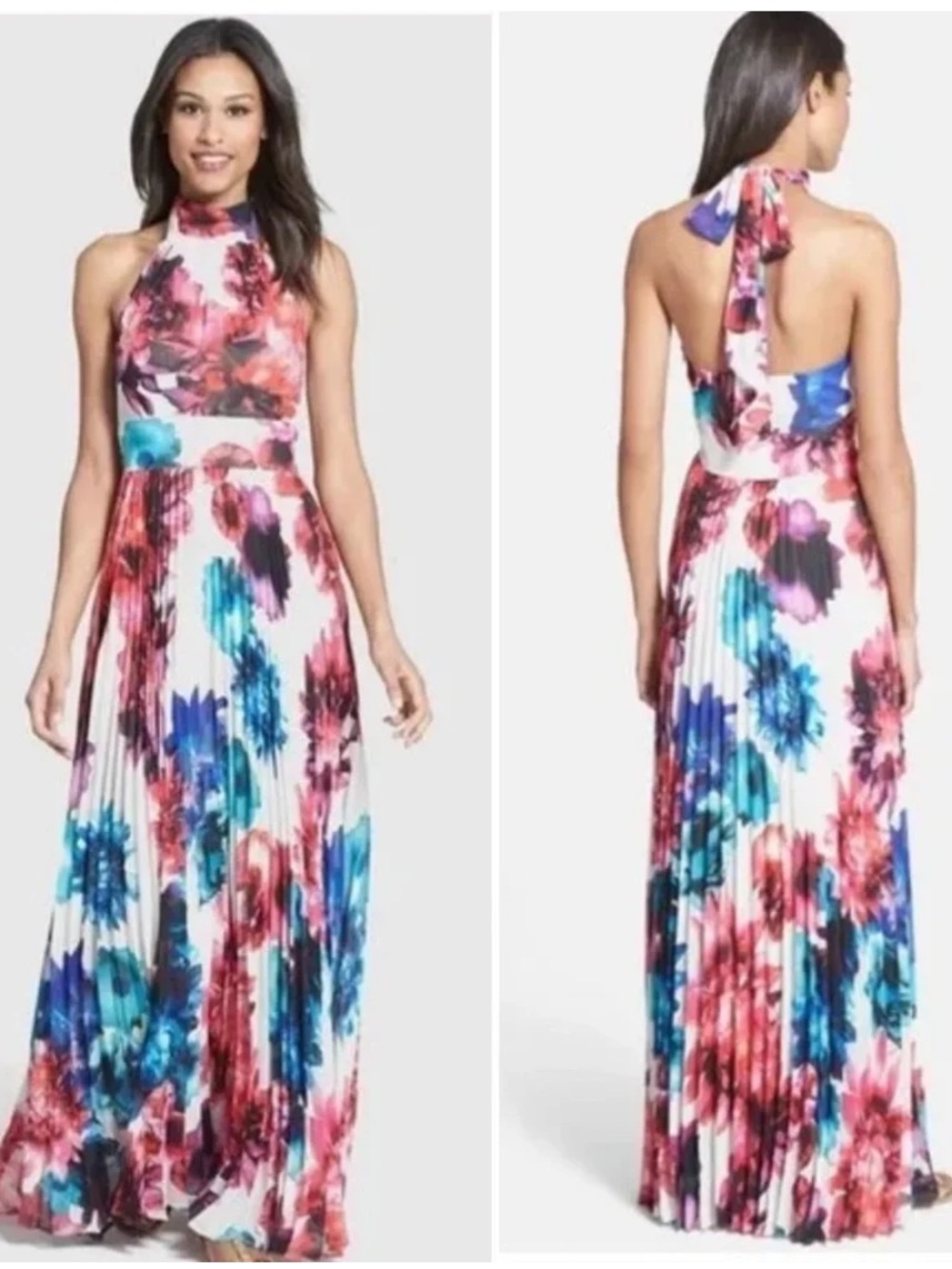 Eliza J Multicolor Floral Backless Halter Maxi Dress